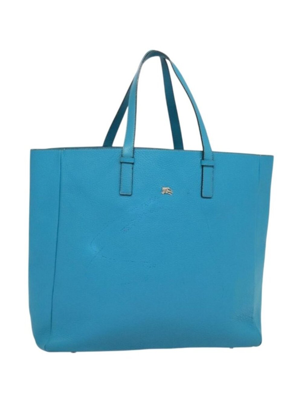 BURBERRY Tote Bag Leather Blue Silver